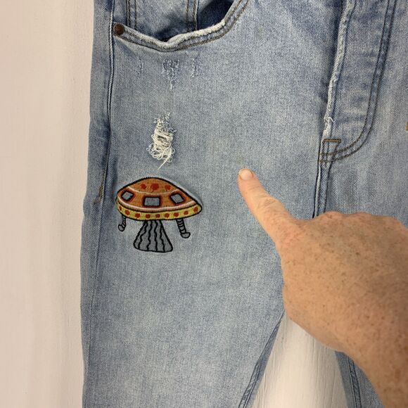 Billionaire Boys Club BBC Mens 32 Infinity Jeans Grunge Embroidered Distressed - Picture 4 of 8